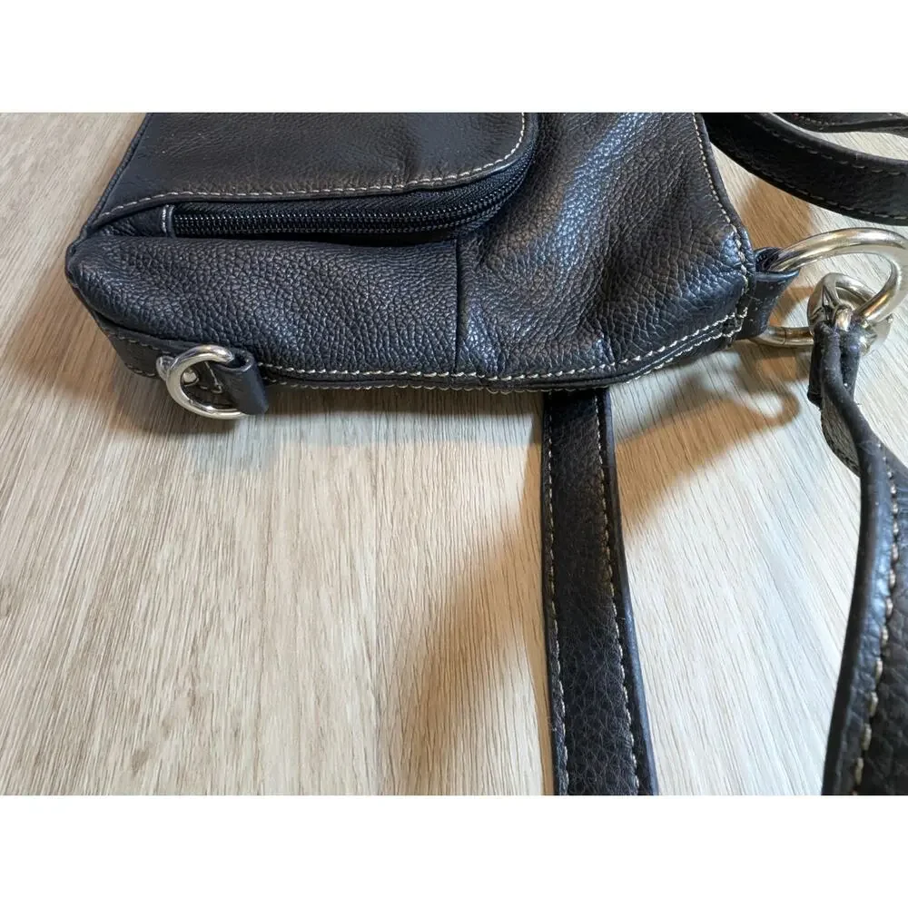 Tignanello Black Pebbled Leather Convertible Shoulder Crossbody Bag Organizer